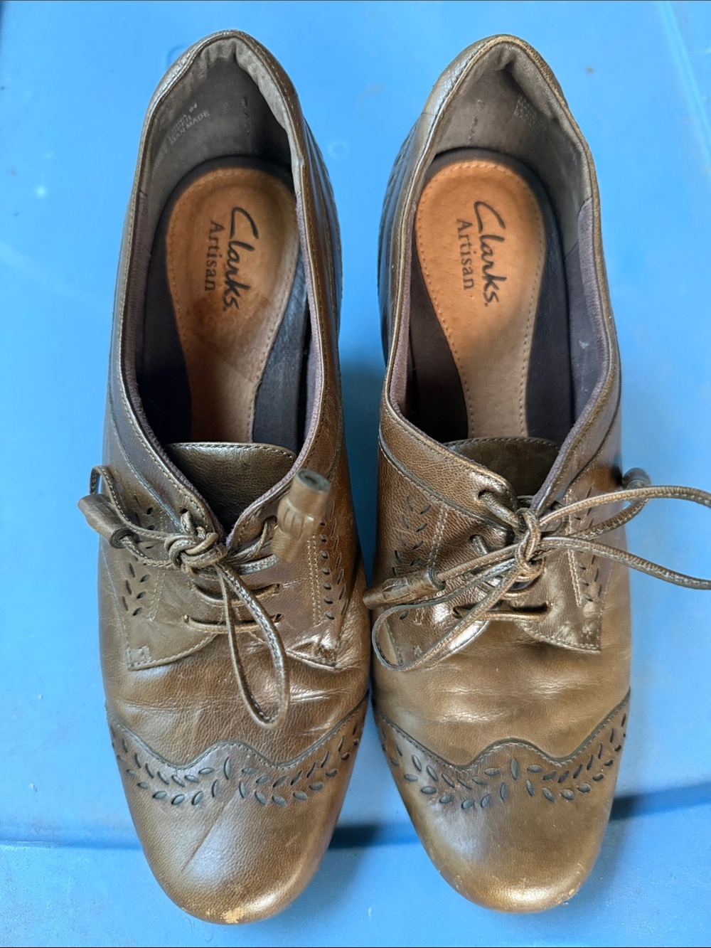 Clarks Brown Leather Wingtip Lace-Up Ankle Booties